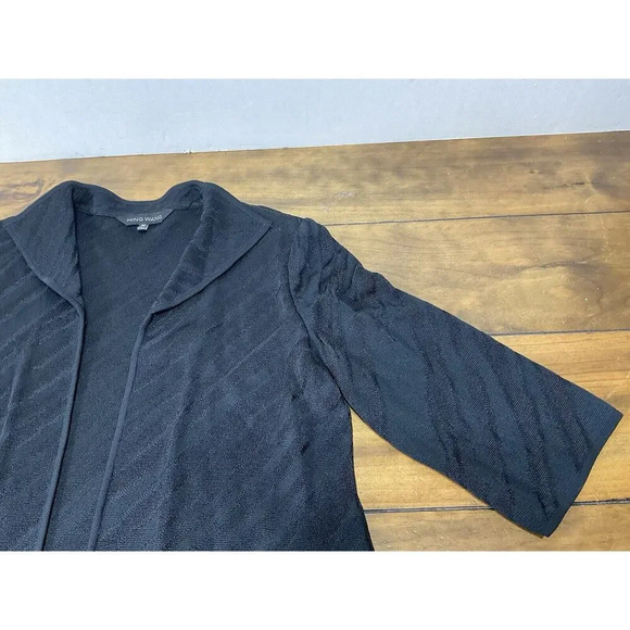 Ming Wang Black Striped Textured Cardigan Open Front Jacket Size Medium - Picture 6 of 12